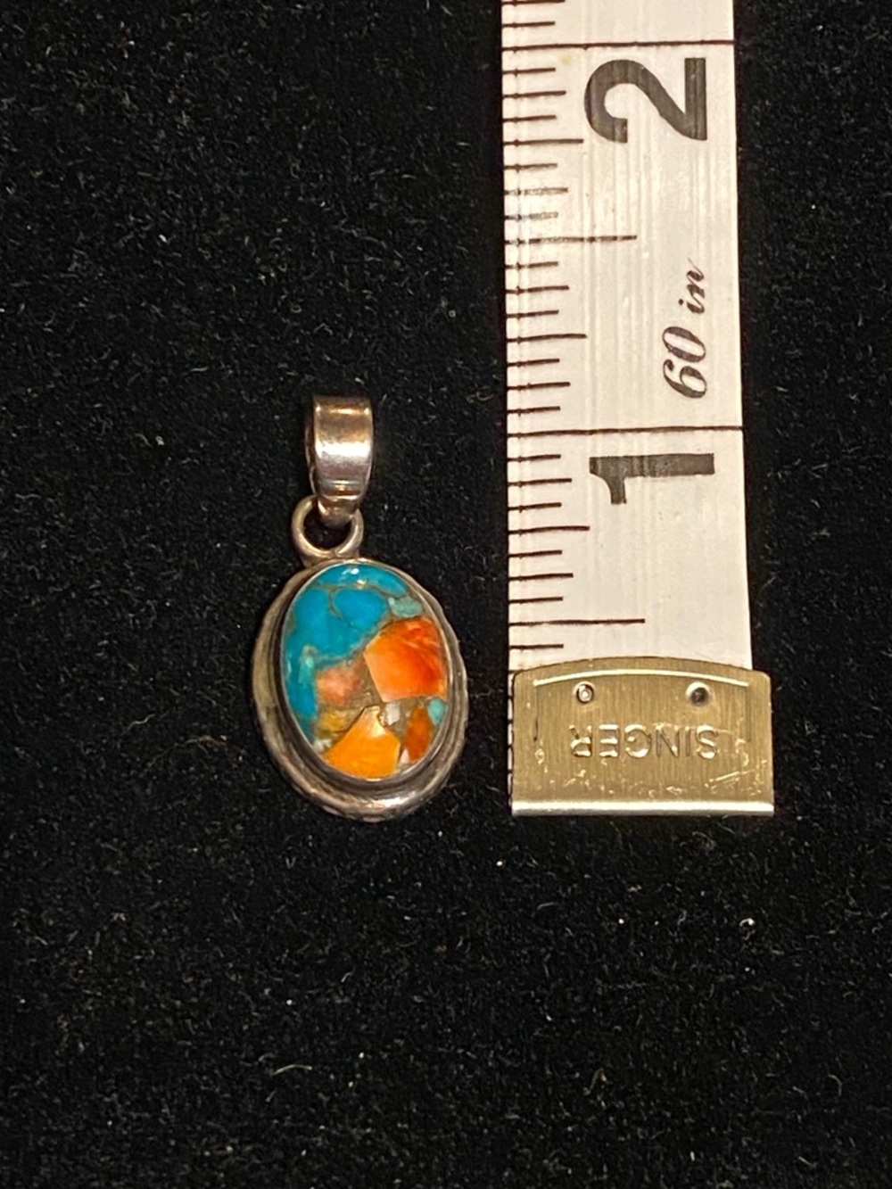 Vintage 925 Sterling Silver & Oyster Copper Turquoise Pendant - Picture 4 of 4